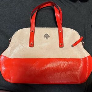 Red and Cream Women's Handbag